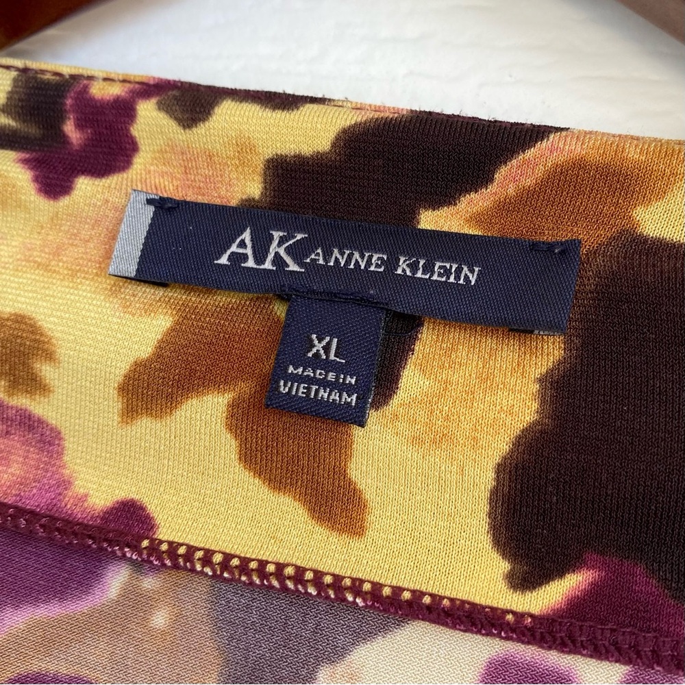 ANNE KLEIN Long-Sleeve V-Neck Burgundy Plum Gold Women’s Blouse Size XL - Picture 4 of 11